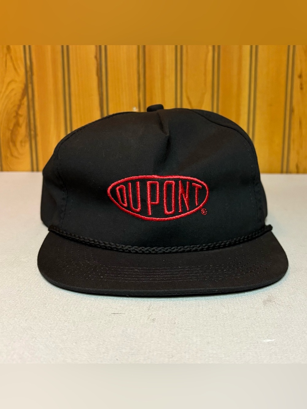 DuPont Black Snapback Hat with Red Logo